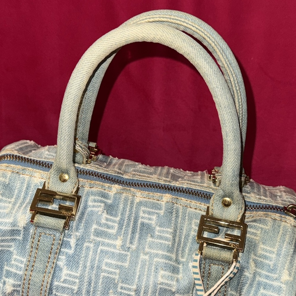 Fendi distressed denim Boston speedy satchel purse - Picture 3 of 16